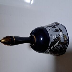 Vintage Currier and Ives  blue porcelain bell, The Old Homestead in Winter